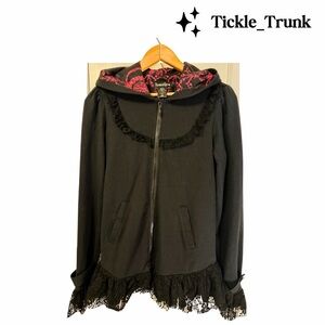 Midnight Hour Black Lace Trim Women's Hoodie Jacket